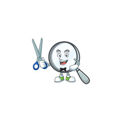 Sticker - Barber design magnifying glass cartoon character style.