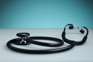 Close-up of a Stethoscope on dark blue