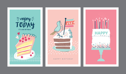 Wall Mural - Set of birthday greeting cards design