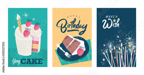 Cuadros en Lienzo Set of birthday greeting cards design