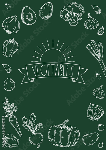 手描きイラスト 野菜背景 黒板 縦 Stock Vector Adobe Stock