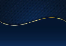 Abstract Template Diagonal Lines Striped Dark Blue Gradient Background And Texture With Golden Wave Line And Space For Your Text.
