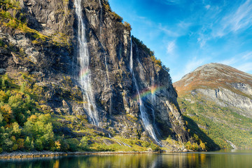 Wall Mural - seven sisters waterfall on norway fjords