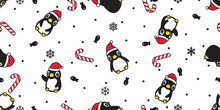 Penguin Seamless Pattern Christmas Vector Santa Claus Hat Candy Cane Scarf Isolated Repeat Wallpaper Tile Background Cartoon Character Illustration Doodle Design