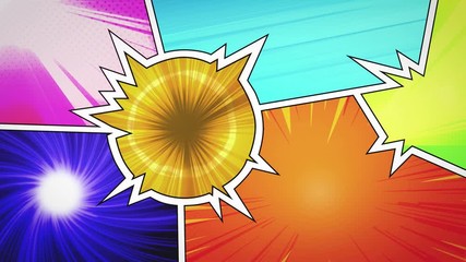 Poster - Comic Book Action Background With Power Fx/ 4k animation of a powerful comics like page background with halftone dots and dynamic action speed sunbeams effects