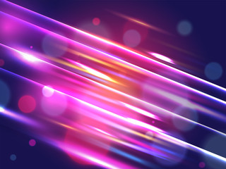 Poster - Abstract bright motion background with shiny diagonal stripes and bokeh effect.