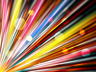 Poster - Colorful emerging light beams with bokeh effect. Futuristic motion background.