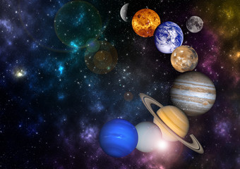 Wall Mural - planets in the row Solar system in the starry universe with copy space Elements of this image furnished by NASA