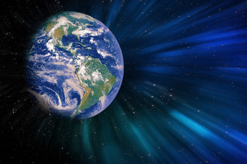 Wall Mural - earth in the galaxy with gases and fantasy light flares Elements of this image furnished by NASA