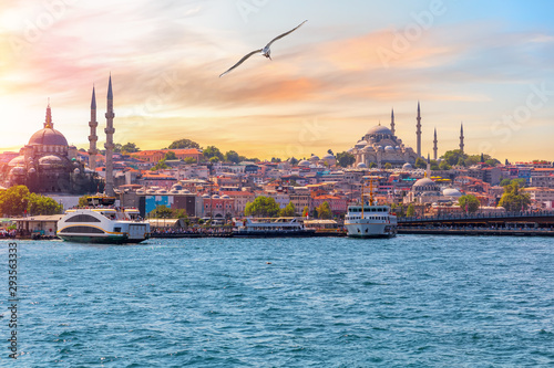 The Suleymaniye Mosque and the Rustem Pasha Mosque, view from the Bosphorus, Ist Canvas Print