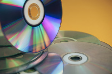 Aufkleber - Close up Beautiful Old dirty CDs,DVD on yellow background.