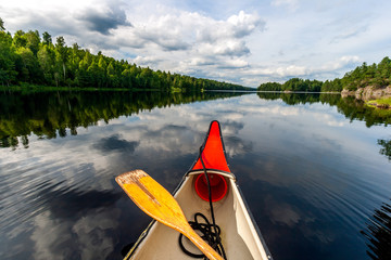 Canoeing on a lake in Sweden