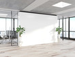 Blank wall in bright concrete office with large windows Mockup 3D rendering