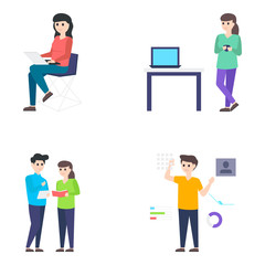 Sticker - office employees flat vector character