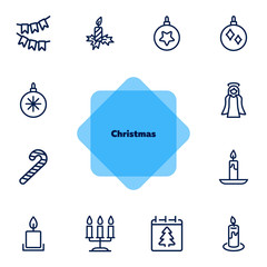 Sticker - Christmas line icon set. Set of line icons on white background. Festive concept. Angel, candle, calendar. Vector illustration can be used for topics like Christmas, new year, decoration