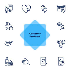 Poster - Customer feedback icon set. Line icons collection on white background. Rating, communication, review. Service center concept. Can be used for topics like customer support, hotline, assessment