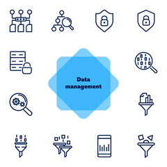 Poster - Data management line icon set. Connection, technology, searching. Database concept. Can be used for topics like computer system, optimization, internet security