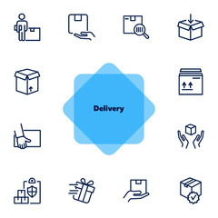 Poster - Delivery line icon set. Courier, gift, parcel. Shipment concept. Can be used for topics like postal service, logistics, internet store