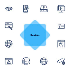 Poster - Devices line icon set. Set of line icons on white background. Globe, internet, gadget. Technology concept. Vector illustration can be used for topics like connection, progress