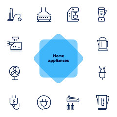 Poster - Home appliances line icon set. Vacuum cleaner, stove hood, kettle. Housekeeping concept. Can be used for topics like kitchen, cooking, cleaning