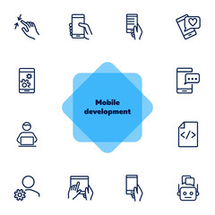 Poster - Mobile development line icon set. Phone, smartphone, gadget using. Business concept. Can be used for topics like information technology, software, app, coding
