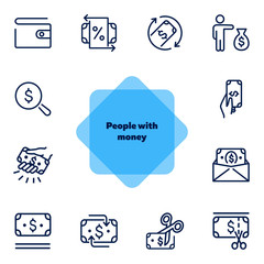 Poster - people with money line icon set. set of line icons on white background. money concept. finance, bank
