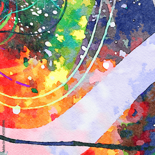 Abstract artistic watercolor background, wet splashes and strokes of paint on...