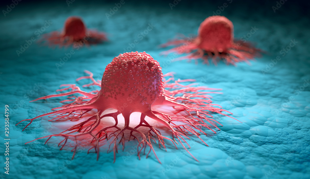 Group of isolated cancer cells - 3d illustration - obrazy, fototapety, plakaty 