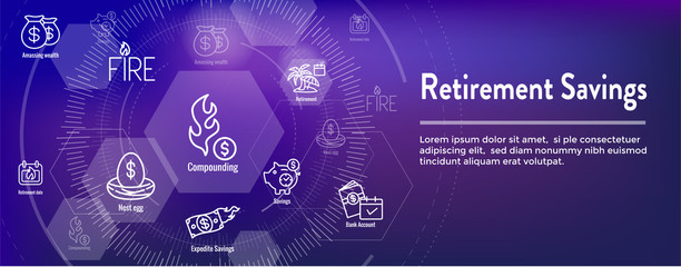 Wall Mural - Retirement Savings Icon Set and Web Header Banner