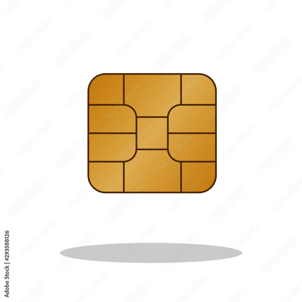 Golden computer chip icon in flat style. Technology chip symbol for ...