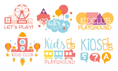 Poster - Kids Land Club Logo Set, Playiground, Education Centre for Children Colorful Labels Vector Illustration