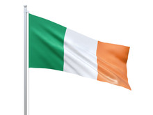 Ireland Flag Waving On White Background, Close Up, Isolated. 3D Render