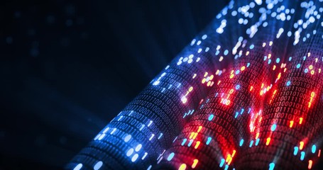 Aufkleber - Abstract blue and orange digital binary code matrix background with flare. Futuristic Big data information technology, data center, block chain, server, internet, hi-speed. 3D rendering	