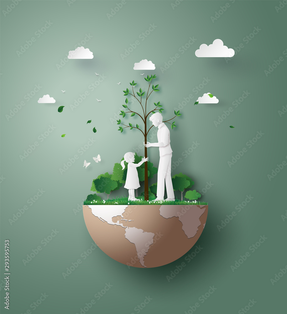 paper cut art of eco and environment - obrazy, fototapety, plakaty 