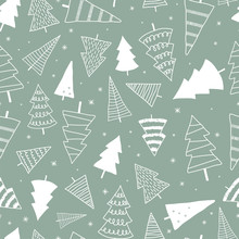 Beautiful And Cute Christmas Trees Seamless Pattern, Hand Drawn And Decorated Trees - Great For Textiles, Banners, Wallpapers, Cards - Vector Surface Design