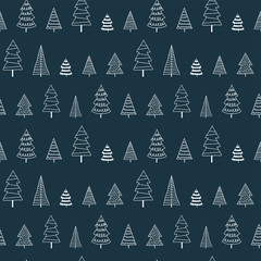 Wall Mural - Beautiful and cute christmas trees seamless pattern, hand drawn and decorated trees - great for textiles, banners, wallpapers, cards - vector surface design