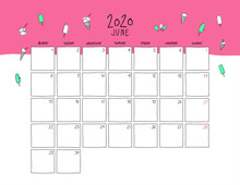 June 2020 Doodle Wall Calendar.