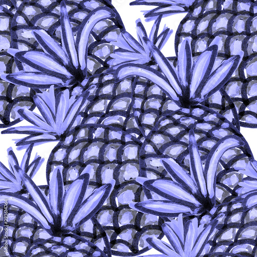 Creative seamless pattern with hand drawn abstract pineapples. Fruity fashion...
