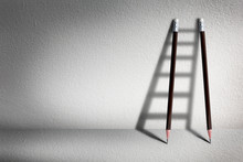 Stairs With Pencil For Effort And Challenge In Business To Be Achievement And Successful Concept