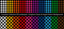Complete Collection Of Lumberjack / Buffalo / Gingham Plaid Patterns. Classic And Argyle Decorative Textile Designs.