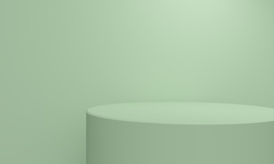 Wall Mural - Geometric green abstract background with a cylindrical podium. 3d rendering