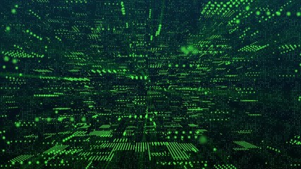 Fototapete - Futuristic 3D Footage Virtual Reality Hologram Rendering Network Communication Concept. 4K Motion Graphic Scifi Future Construction Technology Data Fly Through Background.