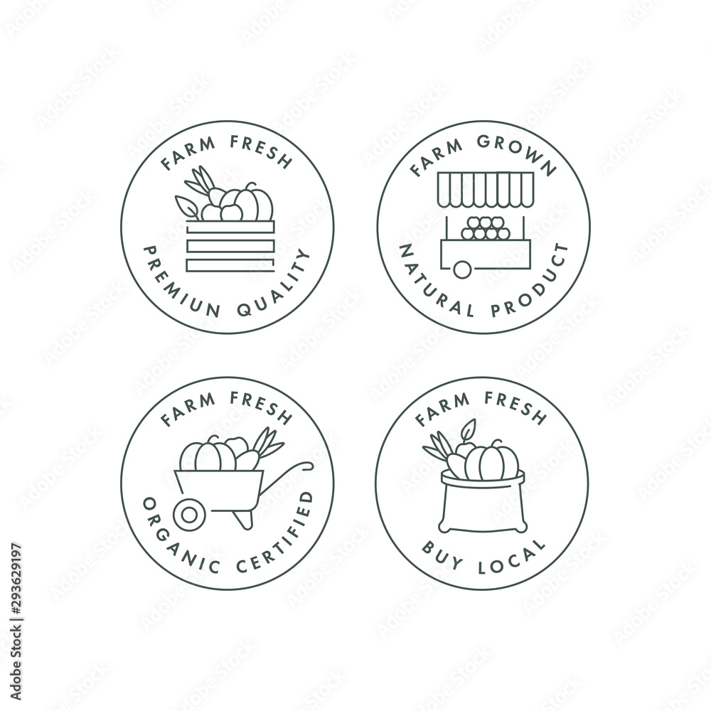 Vector set of logos, badges and icons for natural farm and health ...