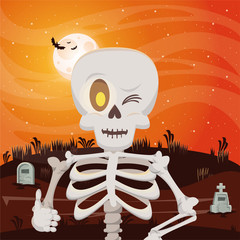 Sticker - halloween dark scene with skeleton