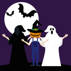 Poster - halloween young men disguised avatar character vector illustration design