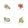 © oxygen_8 - Vector set design colorful templates logo and emblems - organic herbs and teas . Different teas icon-puer, hibiscus, mate and matcha. Logos in trendy linear style isolated on white background.