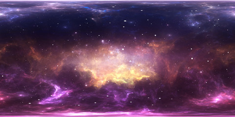 360 degree space background with nebula and stars, equirectangular projection, environment map. hdri