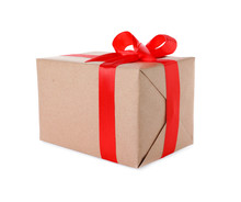 Christmas Gift Box Decorated With Ribbon Bow On White Background