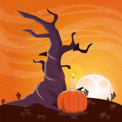 Sticker - halloween dark scene with pumpkin