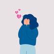 Desperate sad young woman with broken heart cries covering her face with her hands. Hand drawn style vector design illustrations.
